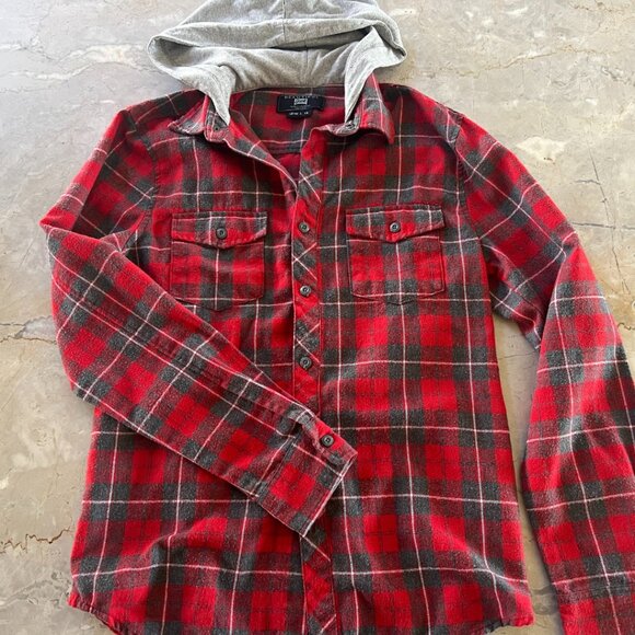 Beautiful Giant Plaid Button Up with Hood - Picture 1 of 5